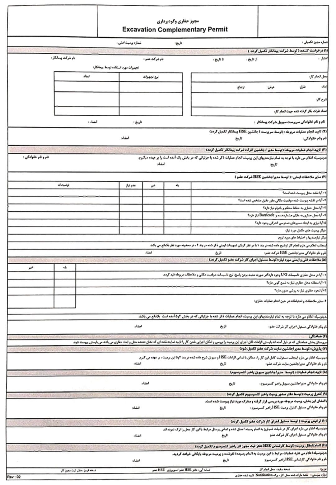 یک پرمیت برای انجام عملیات حفاری و گودبرداری